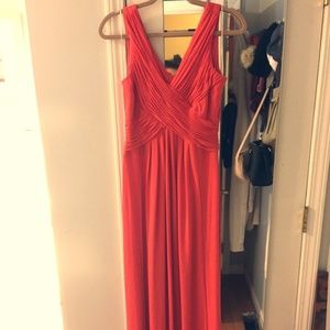 Sangria coral maxi dress w ruched bodice